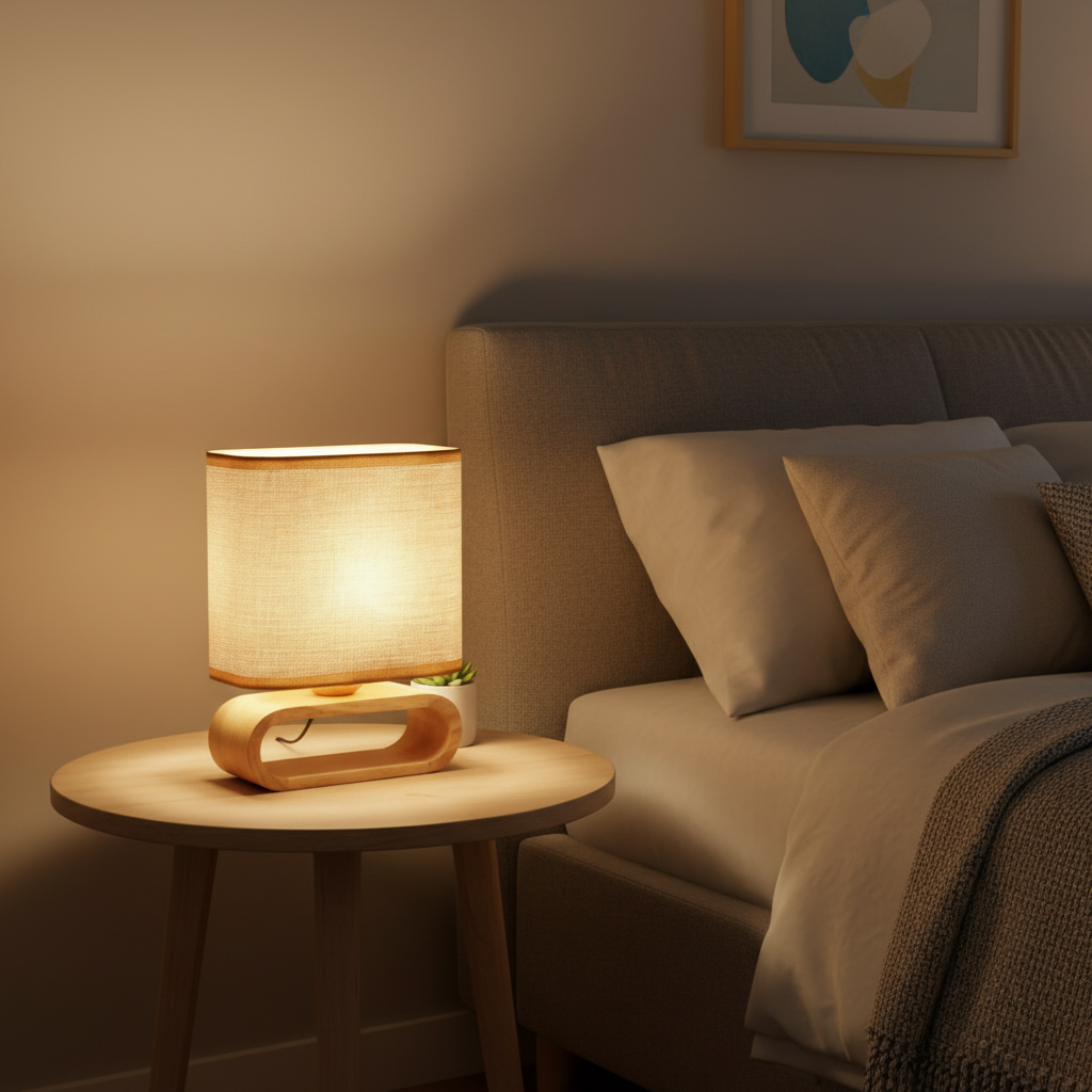 Bambino | Bordslampa i Bambu med Tygskärm