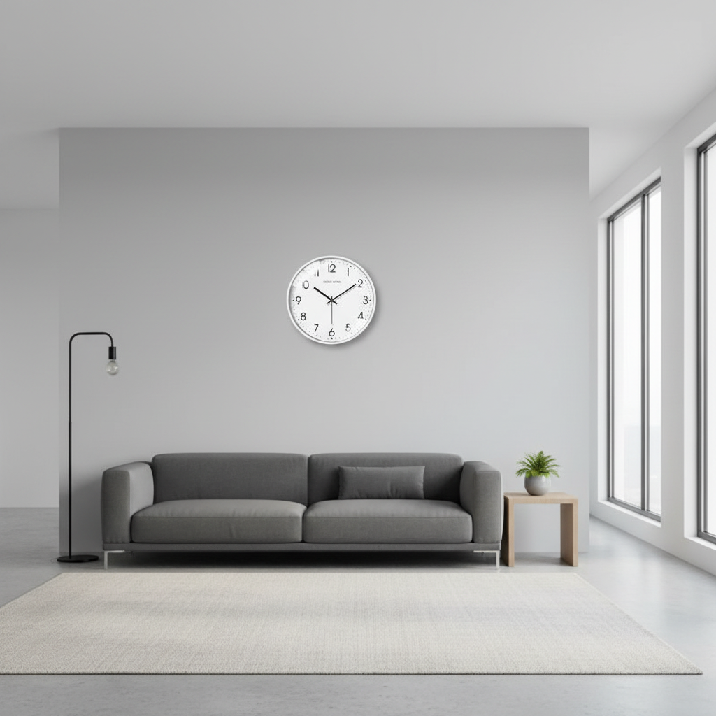 Vit Rund Väggklocka Tyst Design | Modern Väggklocka